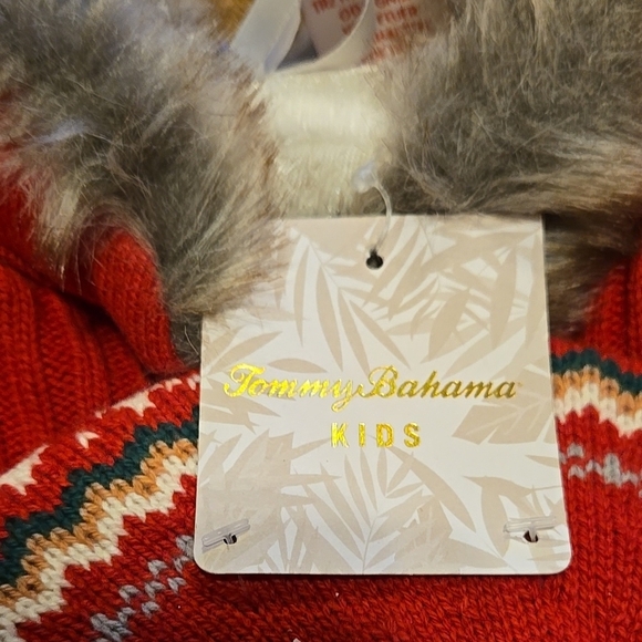 New Tommy Bahama Festive Red Knit Dress with Faux Fur Trim & Hat Size 0-3 Months - Picture 2 of 5